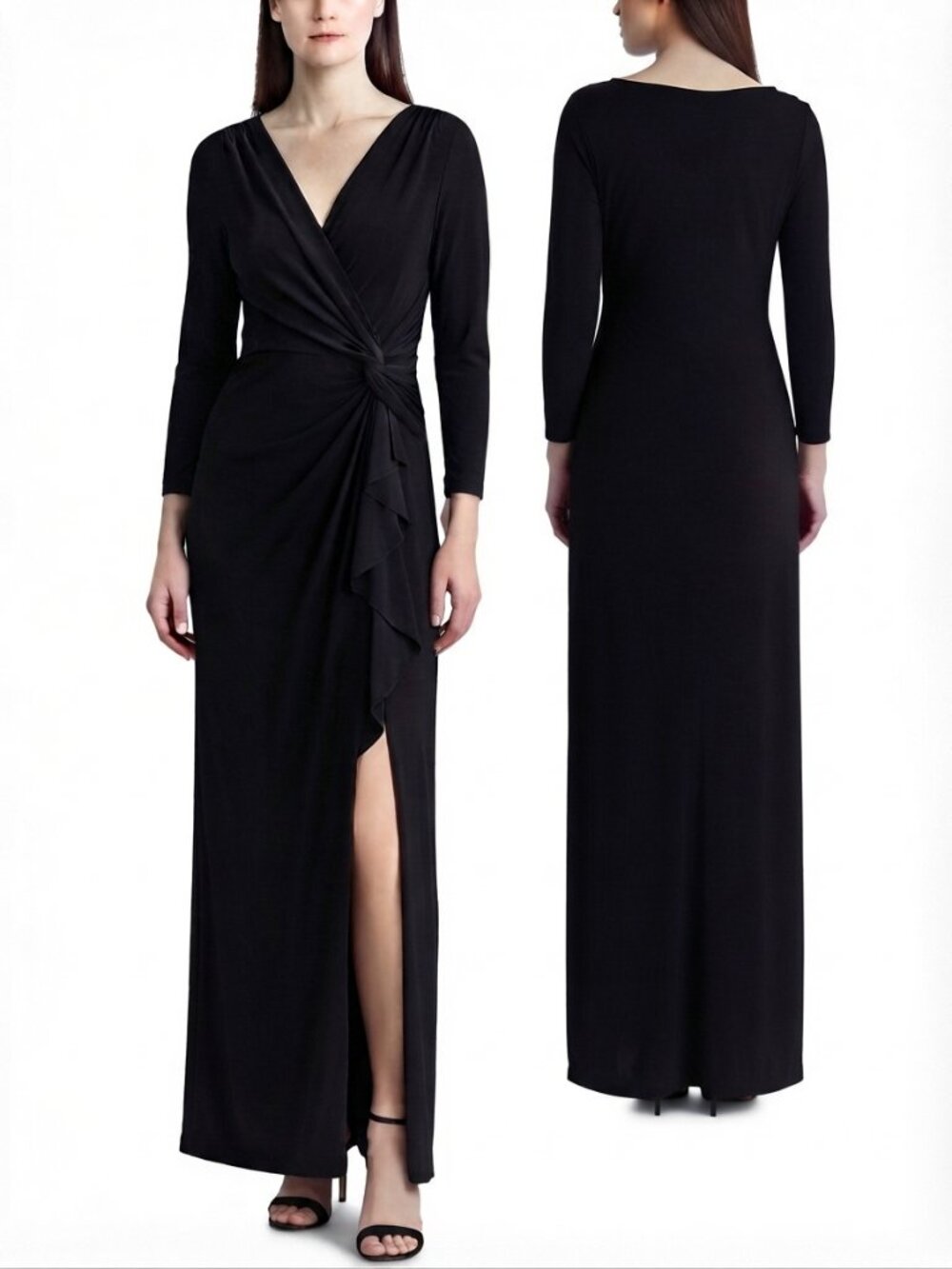 Lauren Ralph Lauren Evening Twist-Front Cascading Ruffle Jersey Stretch Maxi 4